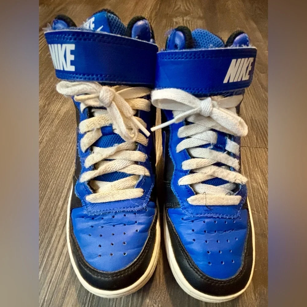 Nike Court Borough 2 Mid Black Game Royal Big Kids Size 4.5Y‎ Shoe